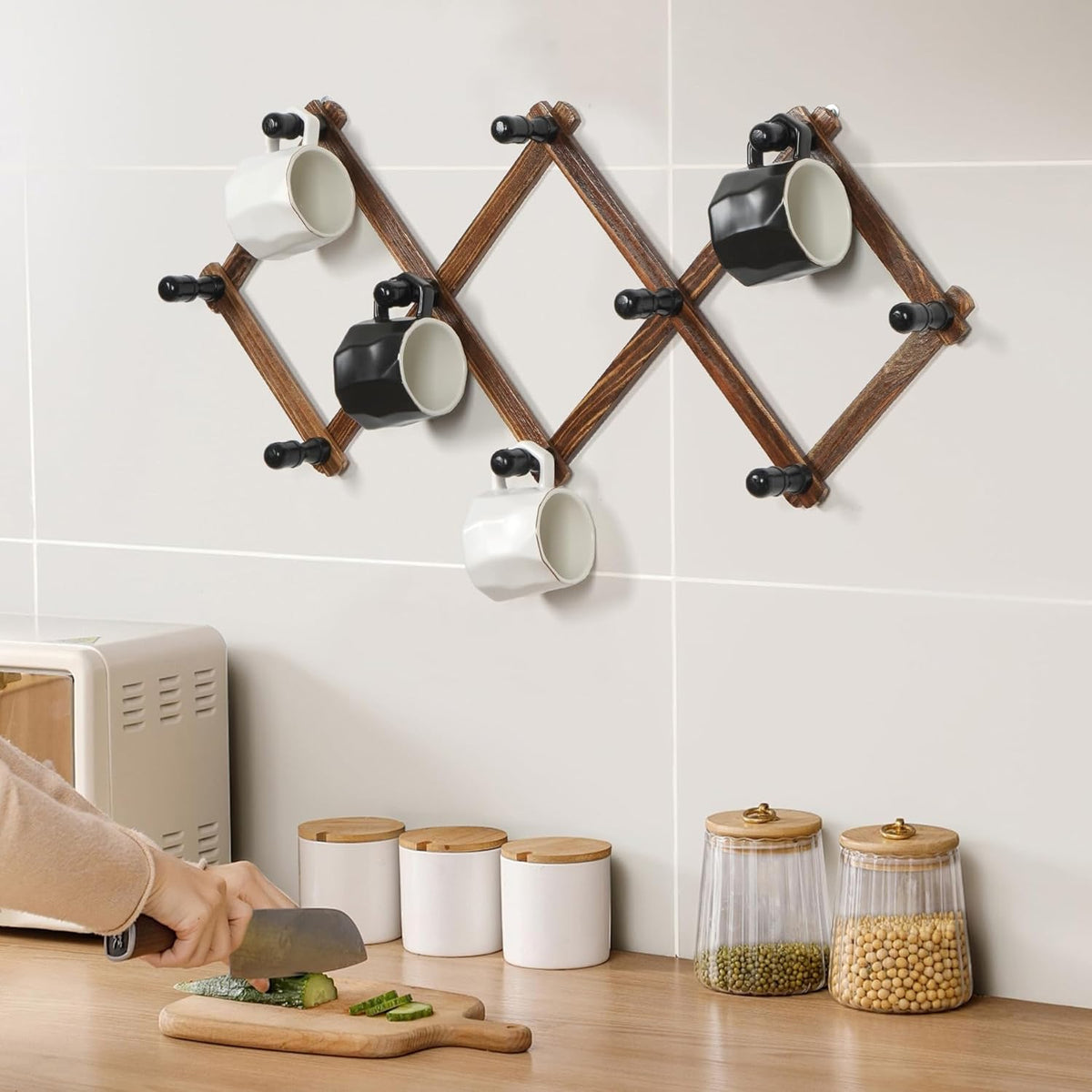 Wgfkvas 2 Pack Accordion Hat Rack for Wall - Expandable Coat Rack & Wall Mounted Hat Holder - Wooden Wall Hanger with 10 Peg Hooks for Coats