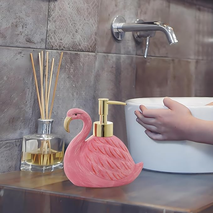 Cute Flamingo Lotion Dispenser - Refillable Hand Liquid Soap Dispenser with Pump for Bathroom Decor, Dish Soap Bottle for Kitchen Countertop 360ml/12.2oz, Birthday Thanksgiving
