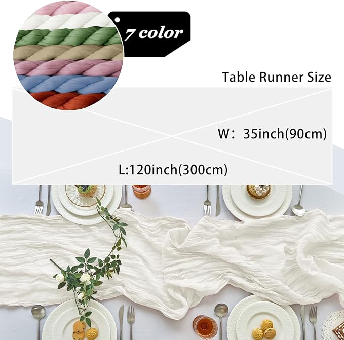 IVAPUPU 2 Pcs Cheesecloth Table Runner - 10ft Ivory White Spring Boho Gauze Cheese Cloth Table Runners for Baby Shower Decorations Wedding Party Garden Farmhouse Decor