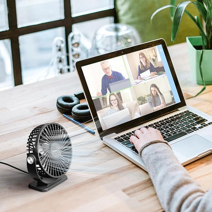 TriPole Desk Fan USB Powered 2 Pack Black Small Portable Fan, 3 Speeds Strong Airflow Mini Fan 360°Rotation Personal Fan 5.1 Inch Table Fan for Home Office Bedroom Desktop Travel, 4.9ft Cable