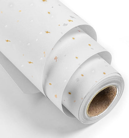 MAYPLUSS Thick Wrapping Paper Roll - 17Inch x 16.5Feet - Romantic Gold Shiny Flakes on Matte White Heavy Gift Wrap Paper with Silky Touch for Wedding, Birthday, Holiday, Christmas