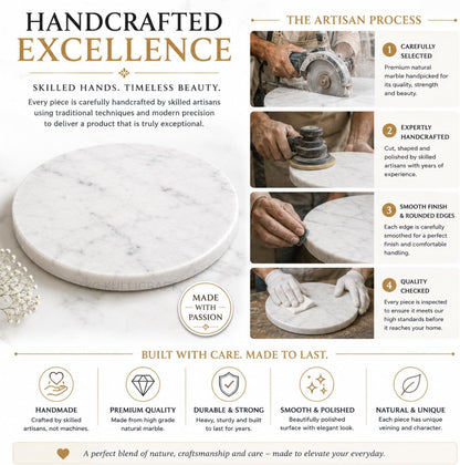 11-Inch Round Marble Cheese Cutting Board, White | Solid Natural Stone, Cutting Board &amp; Charcuterie Serving Tray, Non-Slip Feet, 0.5" Thick, Easy to Clean