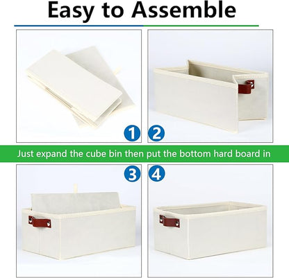 Bidtakay Collapsible Bins for Organizing - 6-Pack Hard Sided Closet Bins Cube Storage Baskets for Cabinet Pantry and Toy Organization - Ivory