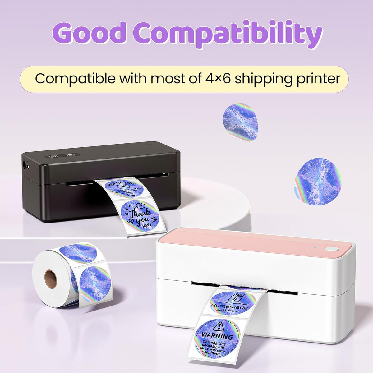 2 Inch Round Laser Rainbow Thermal Label, Waterproof and Self-Adhesive Thermal Printer Labels for Gift Wrapping, Custom Logo Design, Thanks Card, Name & Price Tag, 400 Labels/Roll