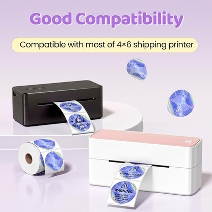 2 Inch Round Laser Rainbow Thermal Label, Waterproof and Self-Adhesive Thermal Printer Labels for Gift Wrapping, Custom Logo Design, Thanks Card, Name & Price Tag, 400 Labels/Roll