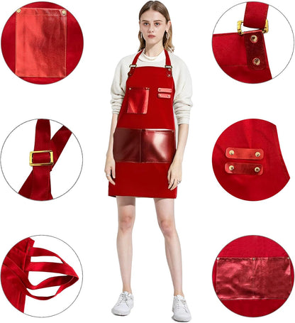 Barista Waitress Chef Cooking Aprons Waterproof Canvas Hair Stylists Apron with 3 Pockets for Women