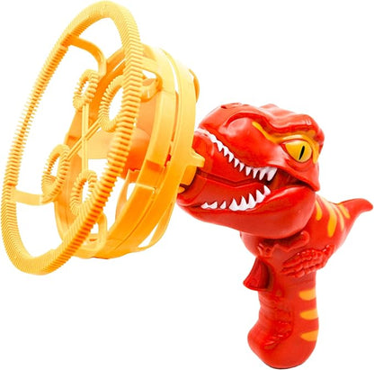 Dinosaur Bubble Blower - Blows Extra Large Bubbles for Kids, Includes Bubble Solution, and Tray - Red