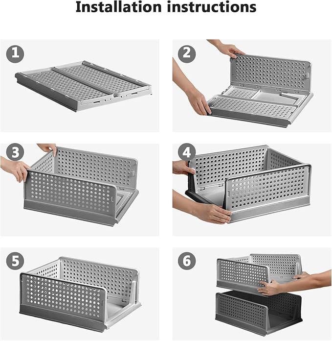 Stackable Wardrobe Organizer for Clothes - Multipurpose Foldable Plastic Closet Storage Organizer for Kitchen, Bedroom & Bathroom (Pack of 4, Grey)
