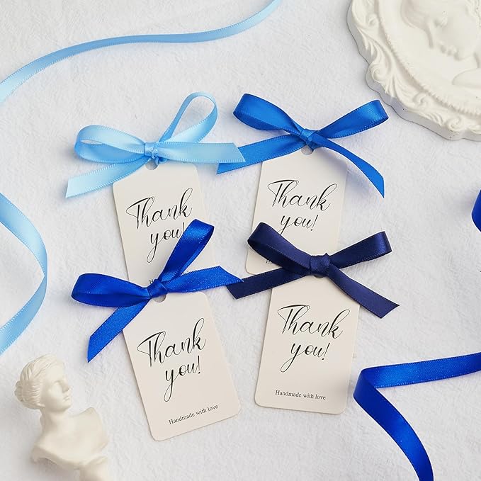 Mauproy 3/8 Inch Blue Satin Ribbon, 4 Rolls Total 40 Yards, Double Faced Mixed Blue Thin Ribbon for Gift Wrapping, Flower Bouquets, Crafts, Wedding, Father's Day Decorations