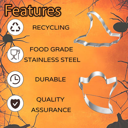 5-PIECE Halloween Cookie Cutters Set Stainless Steel cookie cutter molds Pumpkin, Bat, Ghost, Witch's Hat