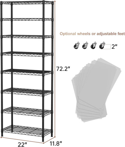 SINGAYE 8 Garage Heavy Duty Shelving Unit Kitchen Pantry Close Home Organizers and Storage Bathroom Shelf Laundry Room Organization Industrial Book Metal Wire Adjustable Shelves