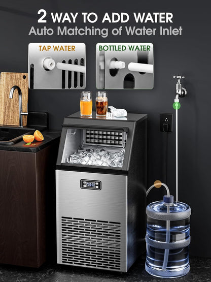 Joy Pebble Commercial Ice Machine,100 lbs/Day, Under-Counter Commercial Ice Maker with 24 Hour Timer,Ice Thickness Control,One Quick Self-Cleaning Function for Bar/Cafes/Home,Stainless Steel