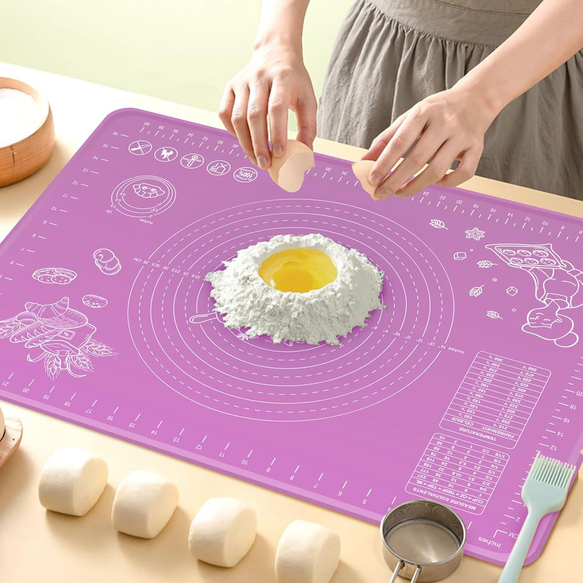 Silicone Baking Mat 28" x 20" Extra Thickness Dough Rolling Mat with Measurements and Edge Heightening