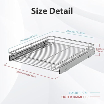 ZOINLIY Pull Out Cabinet Organizer, Versatile Slide Out Kitchen Organizers and Storage,Heavy Duty Drawer Cupboard Storage Basket, Smooth Sliding, Chrome Finish,20.8" W x 21" D