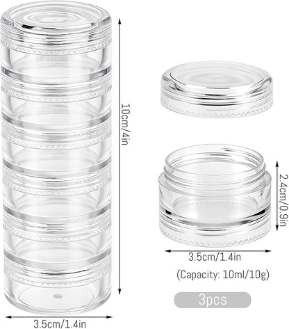3 Sets 6 Layer Stackable Plastic Containers, 10G/10ML Clear Cosmetic Storage Box Round Organizer Jars for Beads, Buttons, Small Jewelry Findings