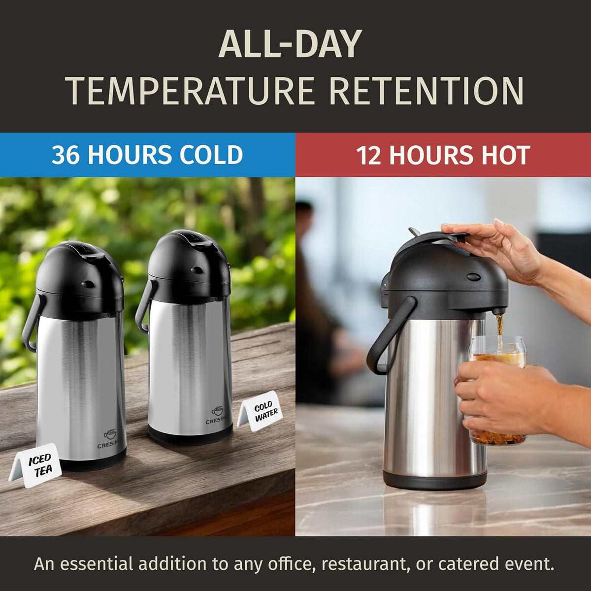 Thermal Coffee Carafe 74Oz, Keeps Drinks Hot for 12Hrs & Cold for 36Hrs, Insulated Stainless Steel Coffee Carafe for Hot Drinks
