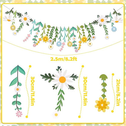 Daisy Flower Banner Wildflower Party Decorations Leaves Banner Paper Flower Garland Daisy Groovy for Wall Decoration Spring Baby Shower Wedding Backdrop Decorations