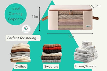 Chaos Cleared Canvas Storage Bags Designer Organizer for Clothing 2 Pack – Clothes Organizers for sweaters, clothing, garment, bedding, quilt, linens, large bag with zip & window, mothproof