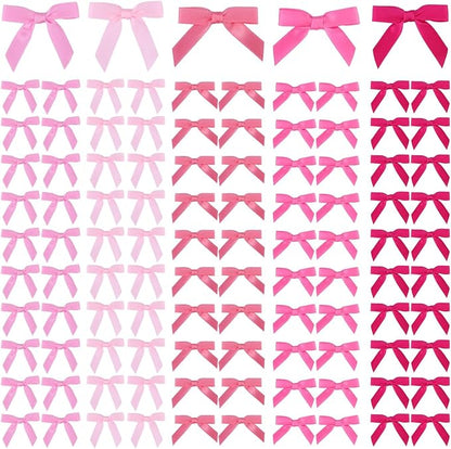 Meseey 100 Pcs 1.5 Inches Premade Craft Bows Self Adhesive Pink Hot Pink Valentines Satin Ribbon Bows for Treat Bags Gift Wrapping Basket Wedding Baby Shower Brithday Party(Pink Set)