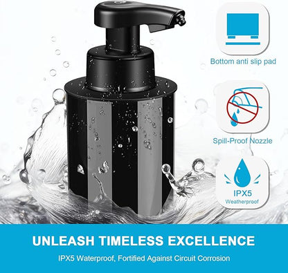 Automatic Foaming Soap Dispenser Touchless Hands-Free: Black Modern Smart Electric Sensor Clog-Free Design for Kitchen & Bathroom, Easy for Kids, Modern Acrylic