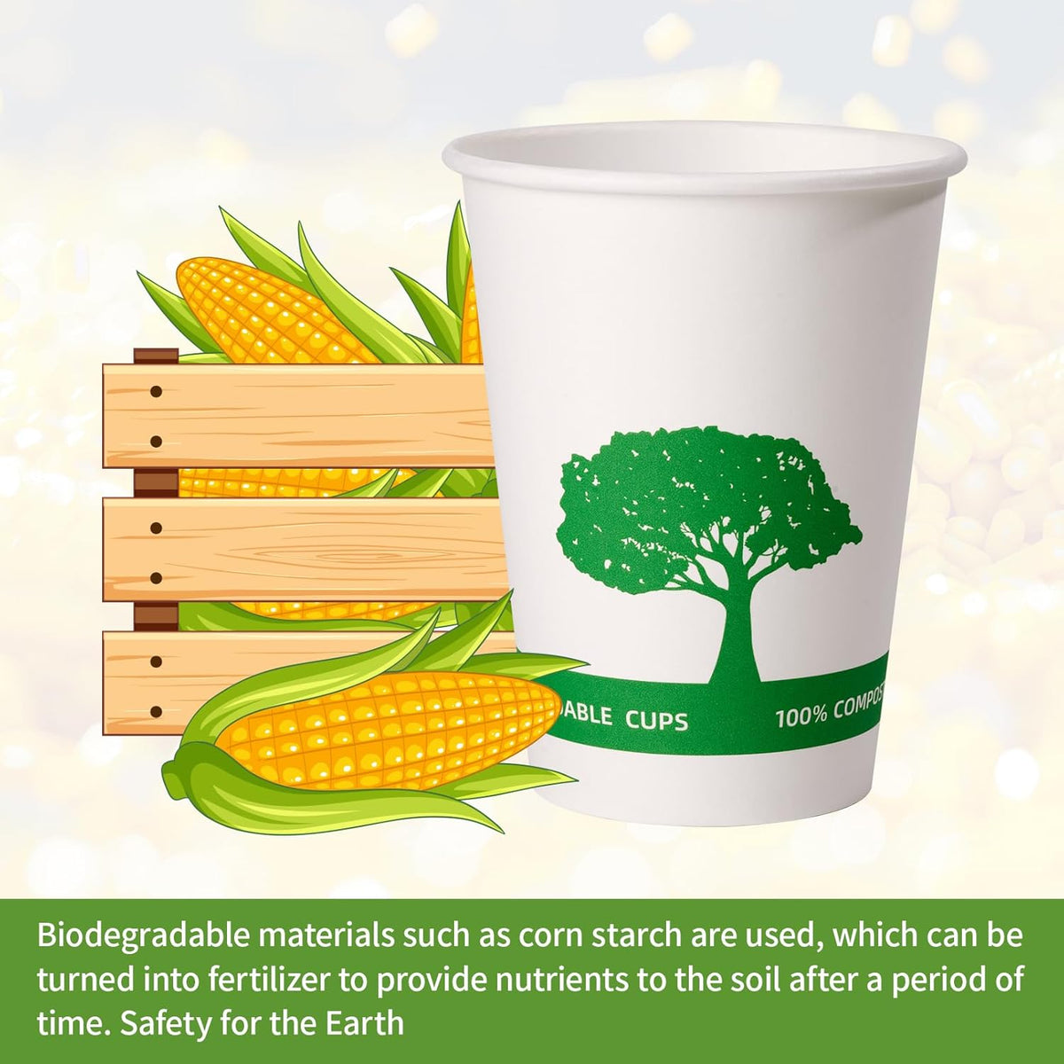Vplus 270 Pack Compostable Paper Cups, 12 oz Biodegradable Disposable Paper Coffee Cups, Eco-friendly Hot Drinking Cups for Party, Picnic,Travel