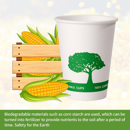 Vplus 270 Pack Compostable Paper Cups, 12 oz Biodegradable Disposable Paper Coffee Cups, Eco-friendly Hot Drinking Cups for Party, Picnic,Travel