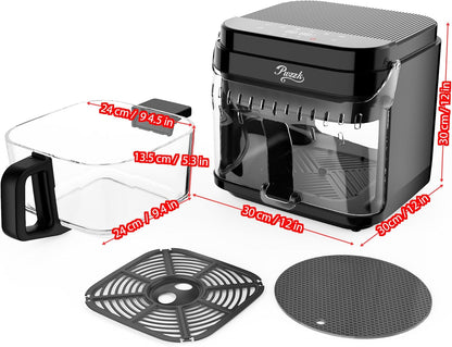 5.8QT Glass Air Fryer, Borosilicate Glass Basket, Non-Toxic BPA & Teflon Free, 8 Presets, Infrared Heating, Flip-Up Safety Shield, Oil-Free Cooking, Easy Clean for Small Homes