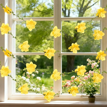 Wildflower Party Decorations 3D Narcissus Flower Garland (2PCS) Yellow Flower Garland Daffodil Decor for Wedding Graduations Easter Baby Shower Party Arch Garden Background