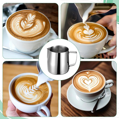 4 Pcs Milk Frothing Pitchers, 12 Oz 304 Stainless Steel Espresso Steaming Pitchers with Measuring Markers