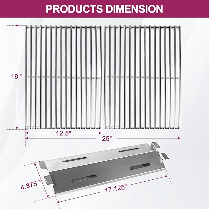 17 1/8" Stainless Steel 93281 Heat Plates and 19" Grill Grate Replacement Parts for Bakers and Chefs Grill Parts GR2039201-BC-00, GD430, ST1017-012939