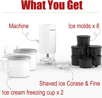 Shaved Ice Attachment and 2 Pack Ice Cream Maker Attachment Set Fit for KitchenAid Stand Mixer, BPA-Free, Compact Size Easy Store In The Freezer