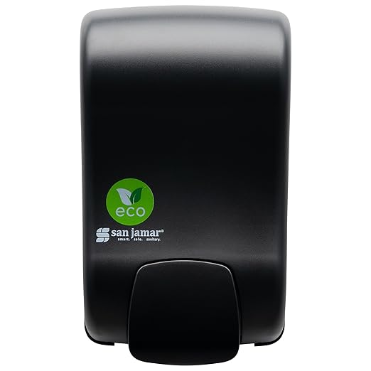 San Jamar Rely Manual Soap Dispenser, Hand Sanitizer Dispenser with Universal Compatibility for Home, Bathroom, Kitchen, Restrooms, Restaurants, Plastic, 900 Ml, Black Pearl