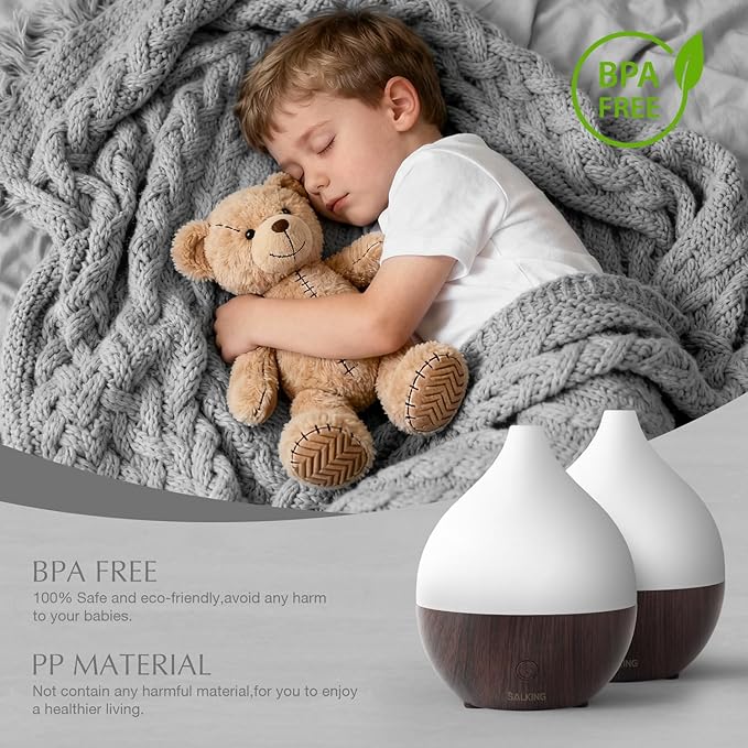 SALKING Essential Oil Diffuser (Set of 2 Dark), 100ml Small Ultrasonic Aromatherapy Diffuser for Essential Oils, Auto Shut-Off, Cool Mist Humidifier with Warm White Light, for Office Home