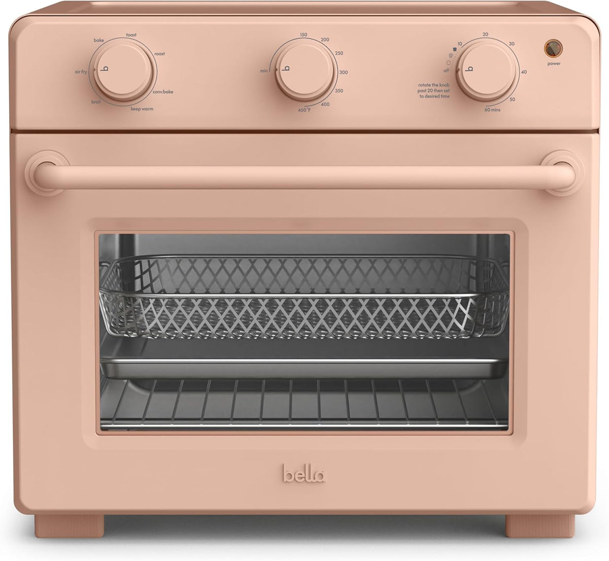 bella Air Fry Toaster Oven, 7 Preset Cooking Options, Dishwasher-Safe EverGood Coated Trays Included, 60-Minute Auto Shutoff w Audible Timer, Power Indicator Light, 1700 Watt, Blossom