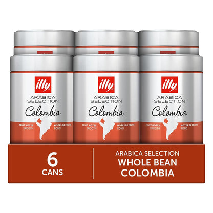 illy Whole Bean Coffee, Colombia Single Origin Medium Roast, 8.8oz, 6 Pack | 100% Arabica, Premium Italian Coffee, Ideal for Espresso, Drip, Moka and French Press Brewing