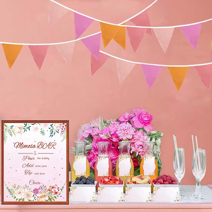Zwiebeco 39Ft Orange Pink Fabric Bunting Banner Triangle Flags Party Decorations Hanging Cotton Garland Pennant for Engagement Wedding Baby Shower Birthday Festivals Nursery Home Outdoor Garden