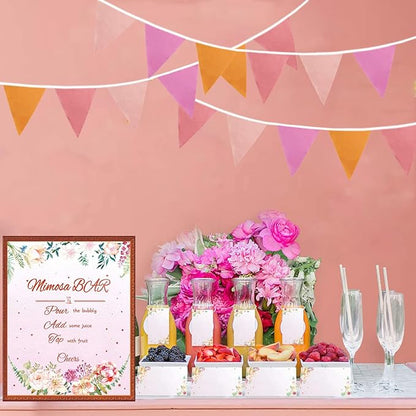 Zwiebeco 39Ft Orange Pink Fabric Bunting Banner Triangle Flags Party Decorations Hanging Cotton Garland Pennant for Engagement Wedding Baby Shower Birthday Festivals Nursery Home Outdoor Garden