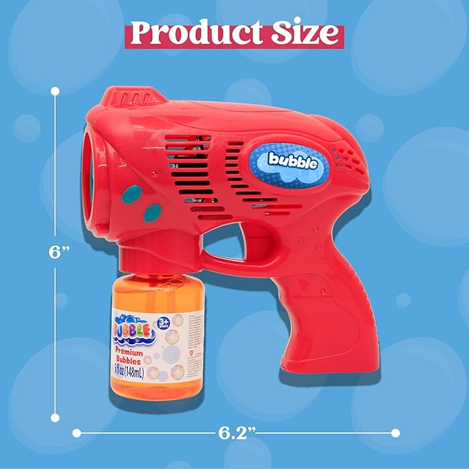 JOYIN 2 Bubble Guns with 2 Refill Solution (10 oz Total), Bubbles Maker, Blower, Machine Gun Blaster for Kids, Toddlers, Outdoors Activity, Party, Birthday Gift, Easter Toys (Blue+Red)