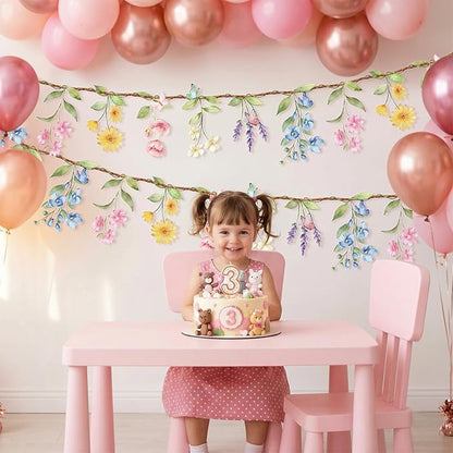 2 Pcs Wildflower Garland, Wildflower Party Decorations Reusable Garden Flower Banner for Baby Shower Birthday Spring Fresh Off the Market Bridal Shower Girl Party