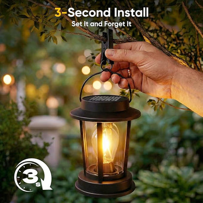 Solar Lanterns Outdoor Waterproof IP65 - 2 Pack Decorative Hanging Solar Lantern for Trees Easy to Install Warm Patio Garden Accent Lights for Outside Tabletop Decor Gardening Gifts for Mom Women