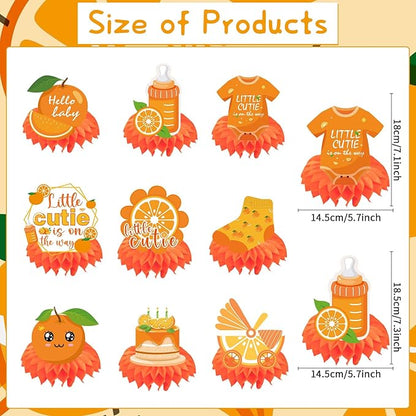 Little Cutie Baby Shower Decorations, 9PCS Cute Orange Party Table Decorations, A Little Cutie Is on the Way Baby Shower Decor Supplies
