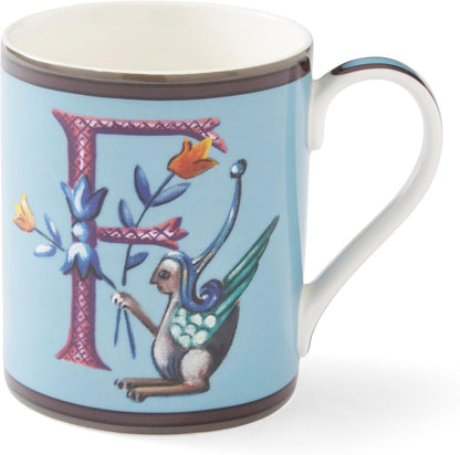 Spode Kit Kemp 12oz Mug, F Initial - Fine China Coffee Cup with Floral Alphabet Design, Custom Letter Mug for Unique Gift Giving