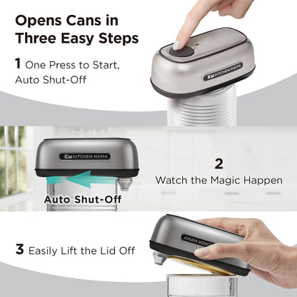 Kitchen Mama Orbit One Stainless Steel Rechargeable Electric Can Opener: Hands-free, USB-C Charging, Automatic Stop, Smooth Edge, Safety