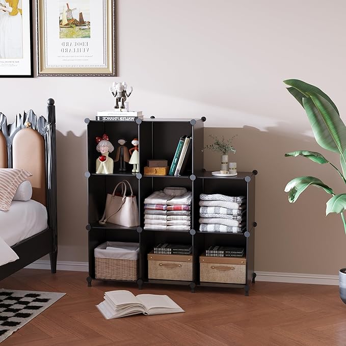 AWTATOS 8 Cube Storage Organizer, Closet Organizer Storage Shelf, Bookcase Bookshelf, DIY Stackable Storage Cubes Shelves for Closet, Bedroom, Home, Office, Black