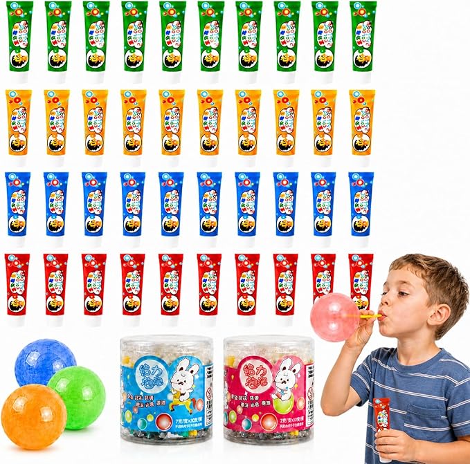 40 Pack Blow Plastic Bubbles Tubes for Kids – Magic Bubble Balloon Toys, 90s Nostalgia Blowing Bubble Ball Kit for Party Favors, Gifts, Outdoor Play & Craft Fun