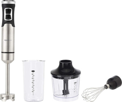 Amazon Basics Multi-Speed Immersion Hand Blender for Kitchen Mixing, Smoothies, Soups, 500 Watt Powerful, with Blending Stick, Whisk, Chopper and Beaker, Silver