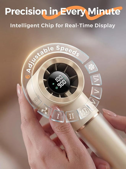 Handheld Portable Fan, 6-Speed Powerful Mini Personal Fan, Rechargeable 5000mAh Battery with Up to 15 Hours Runtime, Pocket Turbo Fan with Smart LED Display, Ideal for Travel, Camping, Makeup
