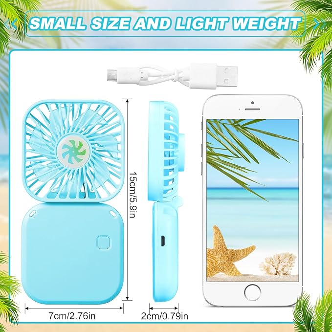 Hortsun 12 Pcs Mini Handheld Fan Bulk Portable Personal Neck Fan Small Foldable Hands Free with USB Rechargeable Gifts for Travel Summer Concerts Vacation Outdoor 3 Speed(Blue)