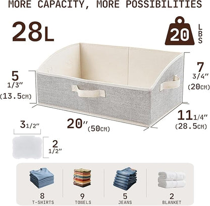 Closet Organizers and Storage Bins with Labels Clip, Large Trapezoid Storage Baskets for Shelves, 28L Foldable Fabric Clothing Organizer for Blankets, Towels and Toys, Honey Beige,White, 3-Pack