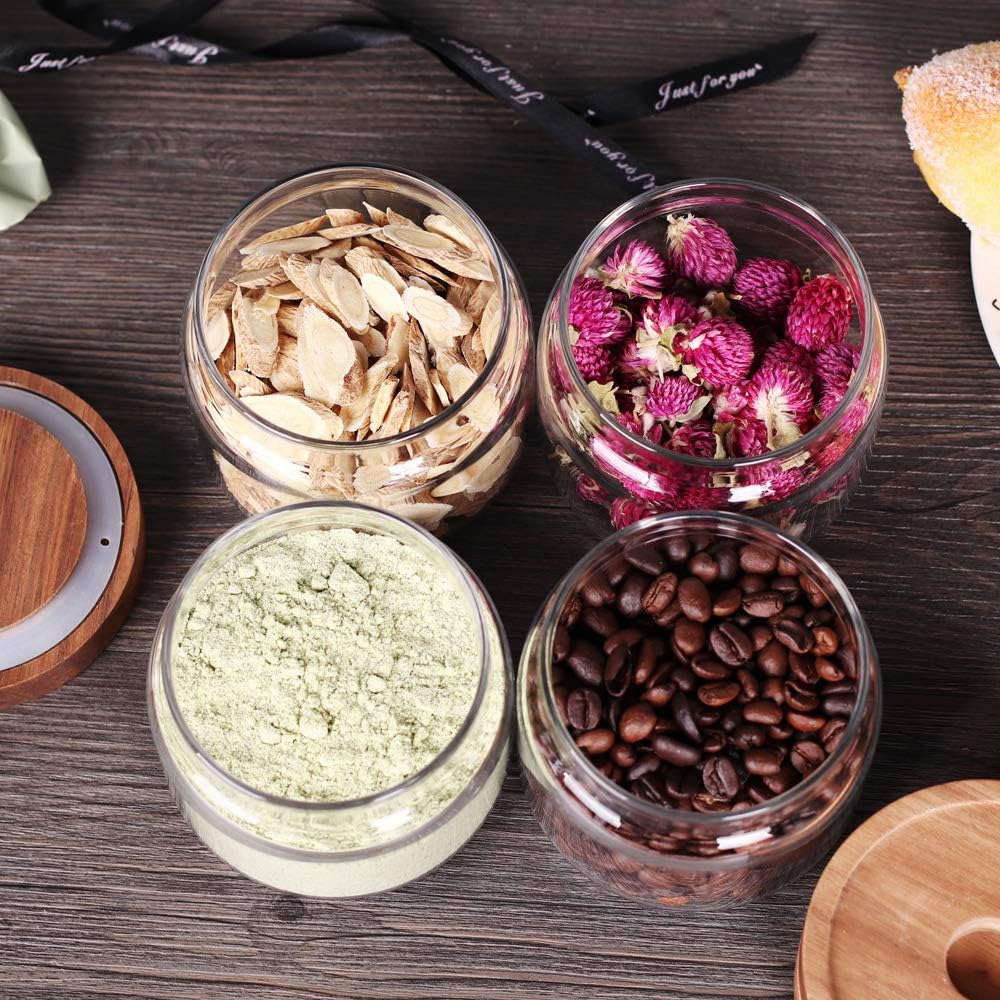8 Pcs Spice Containers - 8.5oz Glass Spice Jars With Acacia Airtight Lid and Labels - Stackable Empty Round Spice Bottles for kitchen Seasoning